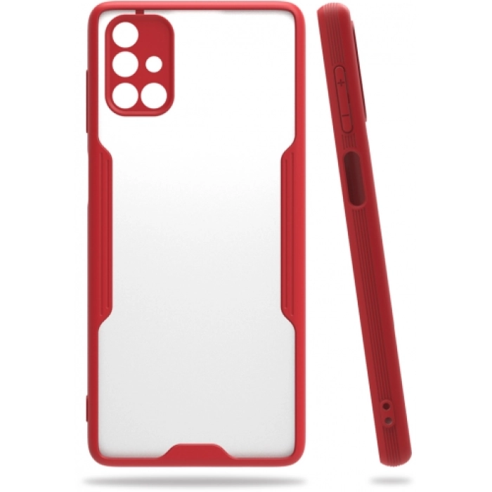 Samsung Galaxy M51 Kılıf Renkli Silikon Kamera Lens Korumalı Şeffaf Parfe Kapak - Kırmızı