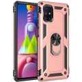 Samsung Galaxy M51 Kılıf Silikon Zırhlı Standlı Yüzüklü Mıknatıslı Tank Kapak - Rose Gold