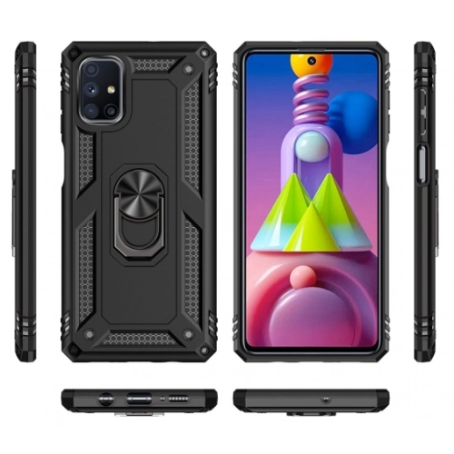 Samsung Galaxy M51 Kılıf Silikon Zırhlı Standlı Yüzüklü Mıknatıslı Tank Kapak - Siyah