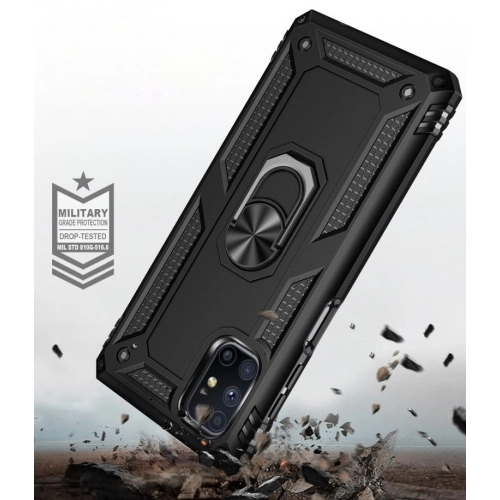 Samsung Galaxy M51 Kılıf Silikon Zırhlı Standlı Yüzüklü Mıknatıslı Tank Kapak - Siyah