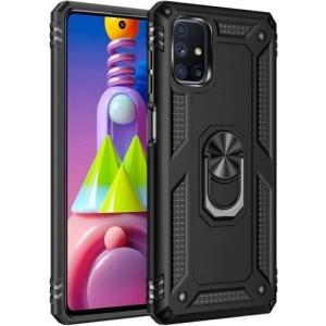Samsung Galaxy M51 Kılıf Silikon Zırhlı Standlı Yüzüklü Mıknatıslı Tank Kapak - Siyah
