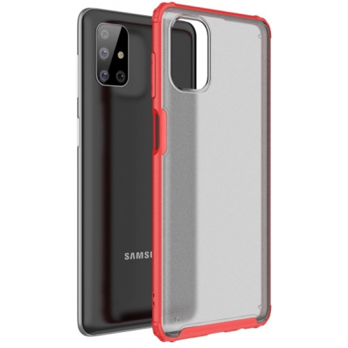 Samsung Galaxy M51 Kılıf Volks Serisi Kenarları Silikon Arkası Şeffaf Sert Kapak - Kırmızı