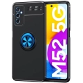 Samsung Galaxy M52 Kılıf Renkli Silikon Yüzüklü Standlı Auto Focus Ravel Kapak - Mavi - Siyah