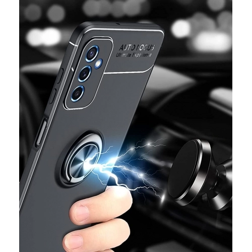 Samsung Galaxy M52 Kılıf Renkli Silikon Yüzüklü Standlı Auto Focus Ravel Kapak - Siyah