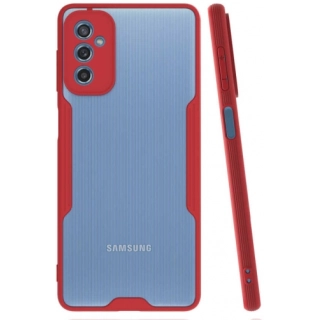 Samsung Galaxy M52 Kılıf Renkli Silikon Kamera Lens Korumalı Şeffaf Parfe Kapak - Kırmızı