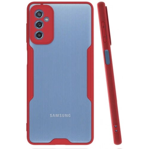 Samsung Galaxy M52 Kılıf Renkli Silikon Kamera Lens Korumalı Şeffaf Parfe Kapak - Kırmızı