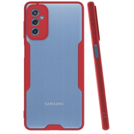 Samsung Galaxy M52 Kılıf Renkli Silikon Kamera Lens Korumalı Şeffaf Parfe Kapak - Kırmızı
