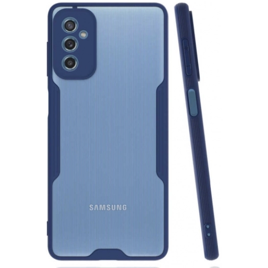 Samsung Galaxy M52 Kılıf Renkli Silikon Kamera Lens Korumalı Şeffaf Parfe Kapak - Lacivert