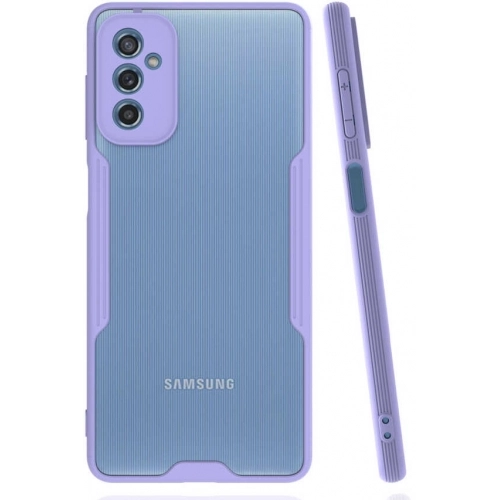 Samsung Galaxy M52 Kılıf Renkli Silikon Kamera Lens Korumalı Şeffaf Parfe Kapak - Lila
