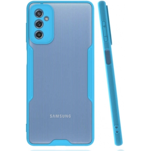 Samsung Galaxy M52 Kılıf Renkli Silikon Kamera Lens Korumalı Şeffaf Parfe Kapak - Mavi