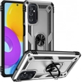 Samsung Galaxy M52 Kılıf Silikon Zırhlı Standlı Yüzüklü Mıknatıslı Tank Kapak - Gümüş