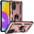 Samsung Galaxy M52 Kılıf Silikon Zırhlı Standlı Yüzüklü Mıknatıslı Tank Kapak - Rose Gold