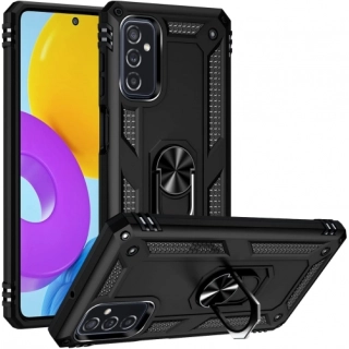 Samsung Galaxy M52 Kılıf Silikon Zırhlı Standlı Yüzüklü Mıknatıslı Tank Kapak - Siyah