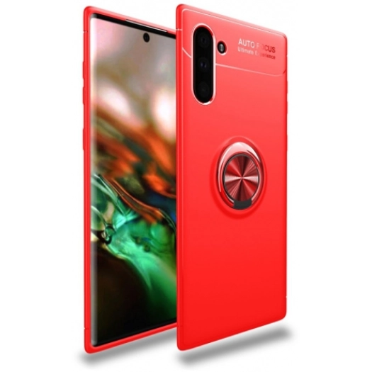 Samsung Galaxy Note 10 Kılıf Renkli Silikon Yüzüklü Standlı Auto Focus Ravel Kapak - Kırmızı
