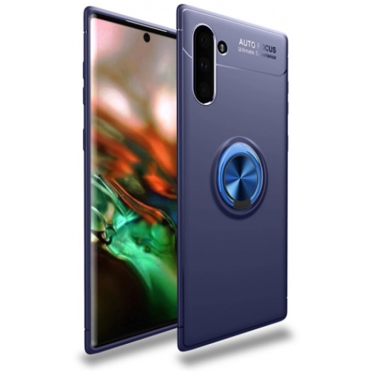 Samsung Galaxy Note 10 Kılıf Renkli Silikon Yüzüklü Standlı Auto Focus Ravel Kapak - Mavi