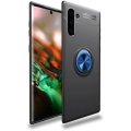 Samsung Galaxy Note 10 Kılıf Renkli Silikon Yüzüklü Standlı Auto Focus Ravel Kapak - Mavi - Siyah