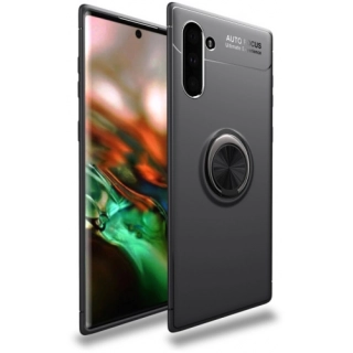 Samsung Galaxy Note 10 Kılıf Renkli Silikon Yüzüklü Standlı Auto Focus Ravel Kapak - Siyah