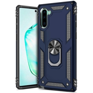Samsung Galaxy Note 10 Kılıf Silikon Zırhlı Standlı Yüzüklü Mıknatıslı Tank Kapak - Lacivert