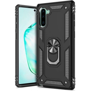 Samsung Galaxy Note 10 Kılıf Silikon Zırhlı Standlı Yüzüklü Mıknatıslı Tank Kapak - Siyah