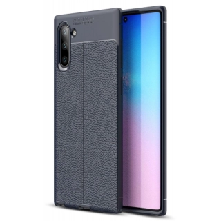 Samsung Galaxy Note 10 Kılıf Deri Görünümlü Lüks Parmak İzi Bırakmaz Niss Silikon Kapak - Lacivert