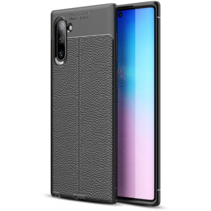 Samsung Galaxy Note 10 Kılıf Deri Görünümlü Lüks Parmak İzi Bırakmaz Niss Silikon Kapak - Siyah
