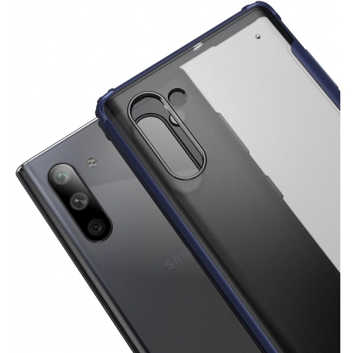 Samsung Galaxy Note 10 Kılıf Volks Serisi Kenarları Silikon Arkası Şeffaf Sert Kapak - Lacivert