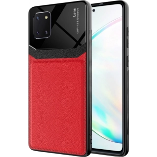Samsung Galaxy Note 10 Lite Kılıf Deri Görünümlü Emiks Kapak - Kırmızı