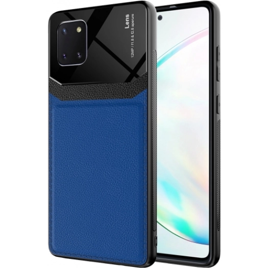 Samsung Galaxy Note 10 Lite Kılıf Deri Görünümlü Emiks Kapak - Mavi