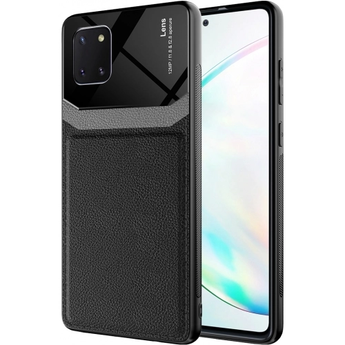 Samsung Galaxy Note 10 Lite Kılıf Deri Görünümlü Emiks Kapak - Siyah