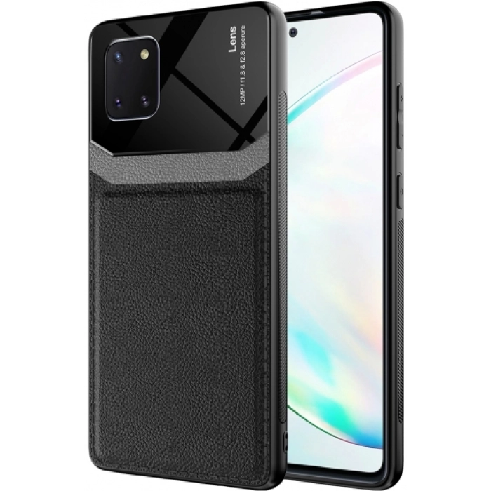 Samsung Galaxy Note 10 Lite Kılıf Deri Görünümlü Emiks Kapak - Siyah