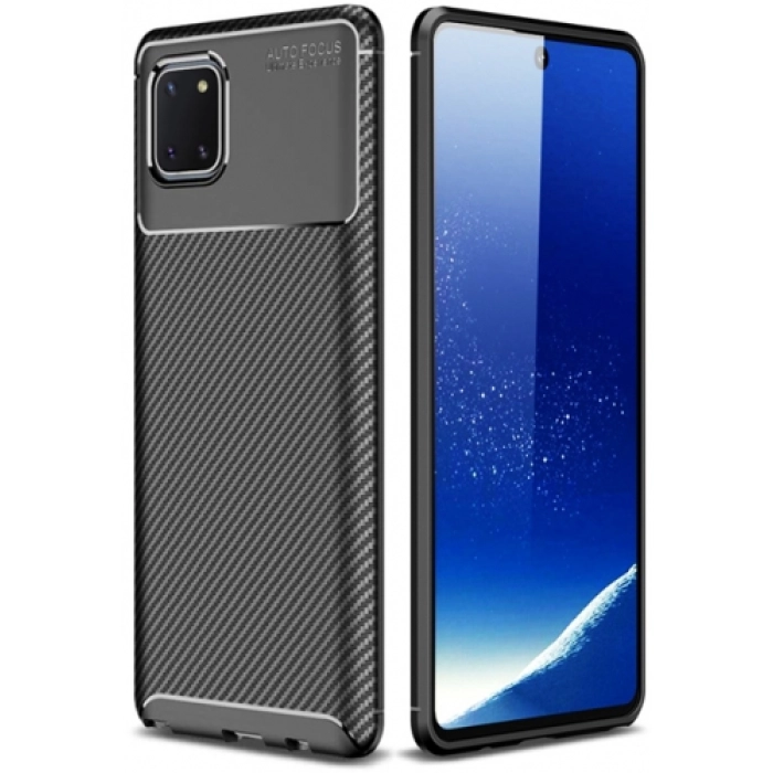 Samsung Galaxy Note 10 Lite Kılıf Silikon Parmak İzi Bırakmayan Karbon Soft Negro Kapak - Siyah