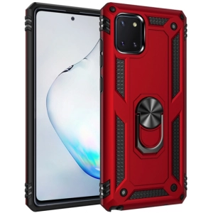 Samsung Galaxy Note 10 Lite Kılıf Silikon Zırhlı Standlı Yüzüklü Mıknatıslı Tank Kapak - Kırmızı