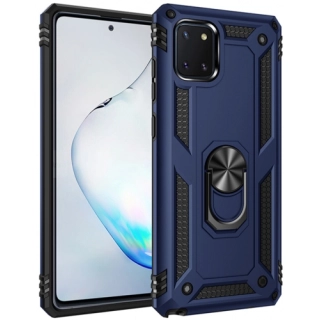 Samsung Galaxy Note 10 Lite Kılıf Silikon Zırhlı Standlı Yüzüklü Mıknatıslı Tank Kapak - Lacivert