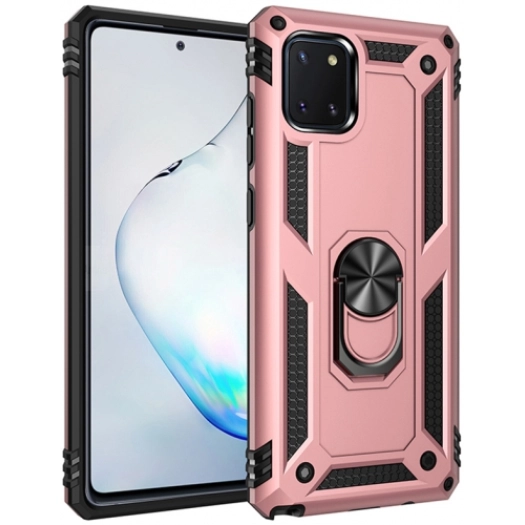 Samsung Galaxy Note 10 Lite Kılıf Silikon Zırhlı Standlı Yüzüklü Mıknatıslı Tank Kapak - Rose Gold