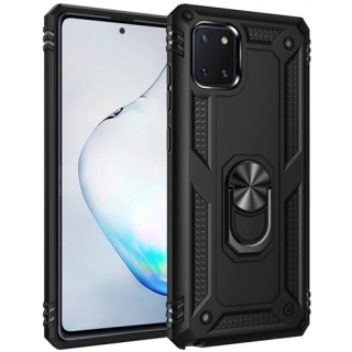 Samsung Galaxy Note 10 Lite Kılıf Silikon Zırhlı Standlı Yüzüklü Mıknatıslı Tank Kapak - Siyah