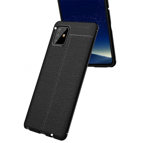 Samsung Galaxy Note 10 Lite Kılıf Deri Görünümlü Lüks Parmak İzi Bırakmaz Niss Silikon Kapak - Siyah