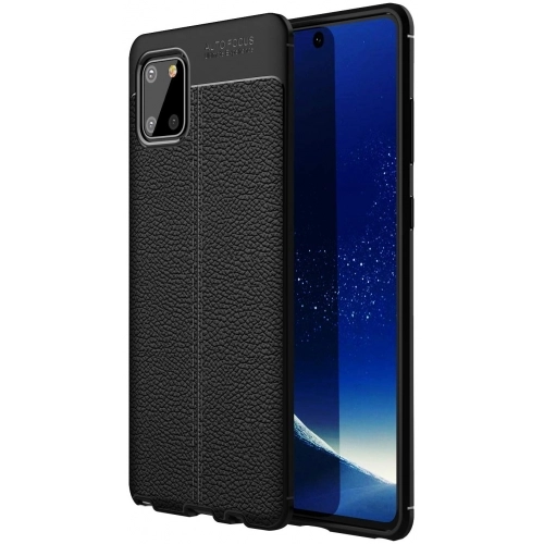 Samsung Galaxy Note 10 Lite Kılıf Deri Görünümlü Lüks Parmak İzi Bırakmaz Niss Silikon Kapak - Siyah