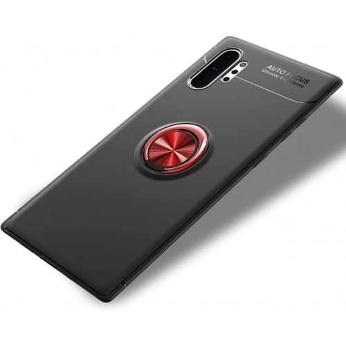 Samsung Galaxy Note 10 Plus Kılıf Renkli Silikon Yüzüklü Standlı Auto Focus Ravel Kapak - Kırmızı - Siyah
