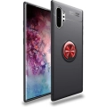 Samsung Galaxy Note 10 Plus Kılıf Renkli Silikon Yüzüklü Standlı Auto Focus Ravel Kapak - Kırmızı - Siyah