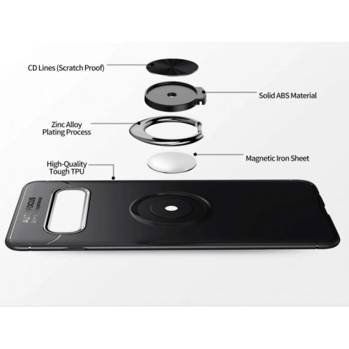 Samsung Galaxy Note 10 Plus Kılıf Renkli Silikon Yüzüklü Standlı Auto Focus Ravel Kapak - Mavi - Siyah