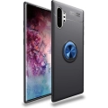 Samsung Galaxy Note 10 Plus Kılıf Renkli Silikon Yüzüklü Standlı Auto Focus Ravel Kapak - Mavi - Siyah