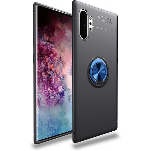 Samsung Galaxy Note 10 Plus Kılıf Renkli Silikon Yüzüklü Standlı Auto Focus Ravel Kapak - Mavi - Siyah
