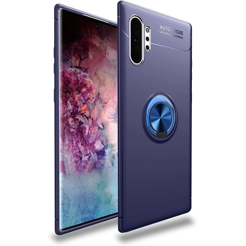 Samsung Galaxy Note 10 Plus Kılıf Renkli Silikon Yüzüklü Standlı Auto Focus Ravel Kapak - Mavi