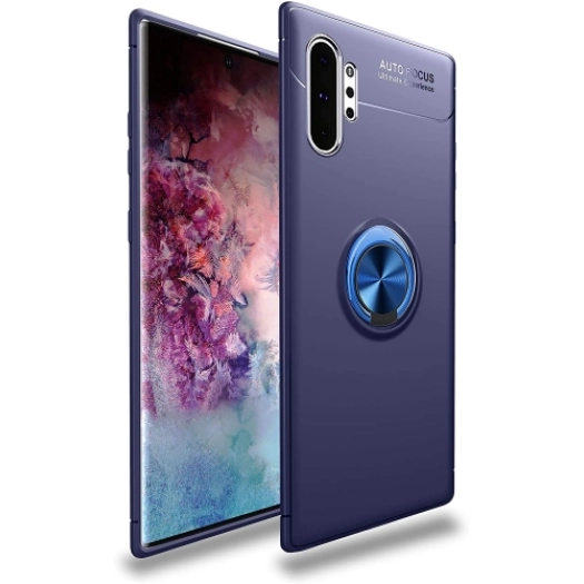 Samsung Galaxy Note 10 Plus Kılıf Renkli Silikon Yüzüklü Standlı Auto Focus Ravel Kapak - Mavi