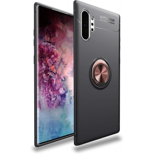 Samsung Galaxy Note 10 Plus Kılıf Renkli Silikon Yüzüklü Standlı Auto Focus Ravel Kapak - Rose Gold