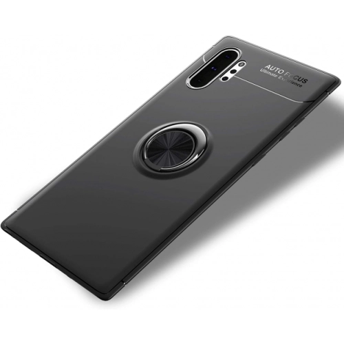Samsung Galaxy Note 10 Plus Kılıf Renkli Silikon Yüzüklü Standlı Auto Focus Ravel Kapak - Siyah