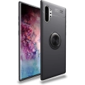 Samsung Galaxy Note 10 Plus Kılıf Renkli Silikon Yüzüklü Standlı Auto Focus Ravel Kapak - Siyah