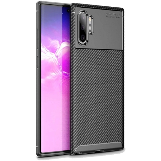 Samsung Galaxy Note 10 Plus Kılıf Silikon Parmak İzi Bırakmayan Karbon Soft Negro Kapak - Siyah