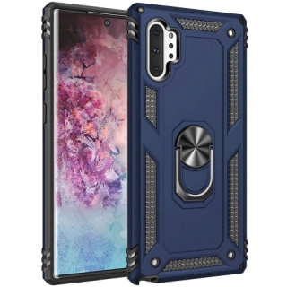 Samsung Galaxy Note 10 Plus Kılıf Silikon Zırhlı Standlı Yüzüklü Mıknatıslı Tank Kapak - Lacivert