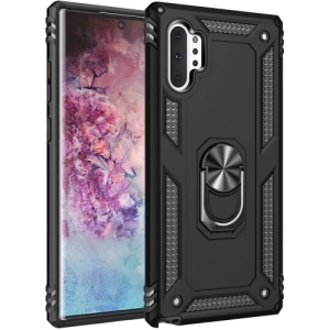 Samsung Galaxy Note 10 Plus Kılıf Silikon Zırhlı Standlı Yüzüklü Mıknatıslı Tank Kapak - Siyah
